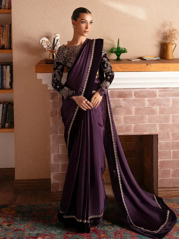 Faiza Faisal Solene Luxury Velvets Plum Organza – view 1 – Poshaq