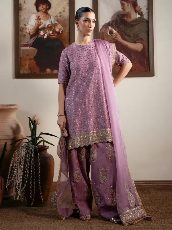 Faiza Faisal Zareen Luxury Formals Dusty Pink Raw Silk – view 1 – Poshaq