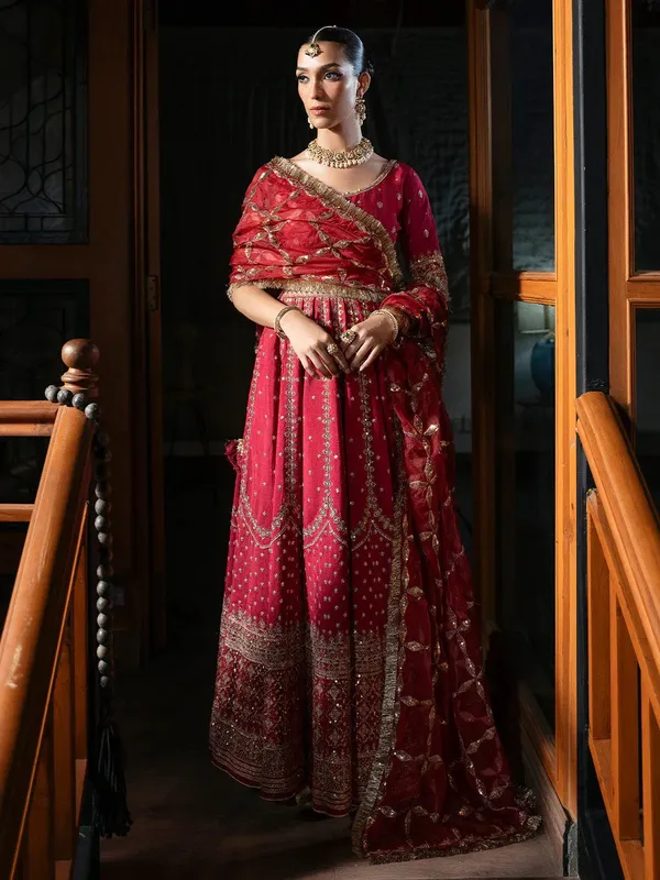 Faiza Faisal Zareen Luxury Formals Red Raw Silk – view 1 – Poshaq