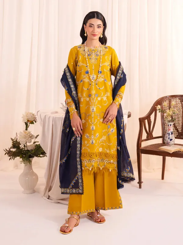 Faiza Faisal Celine Eid 25 Mustard Yellow Organza – view 1 – Poshaq