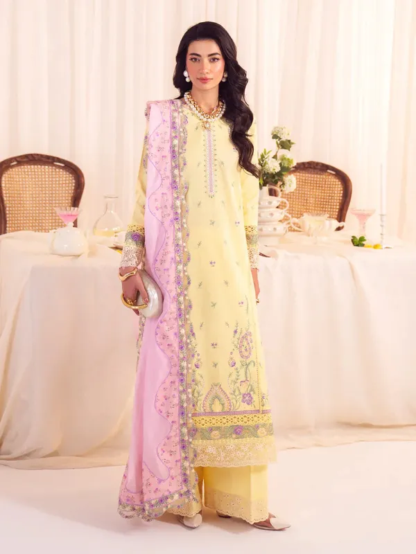 Faiza Faisal Celine Eid 25 Pale Yellow Organza – view 1 – Poshaq