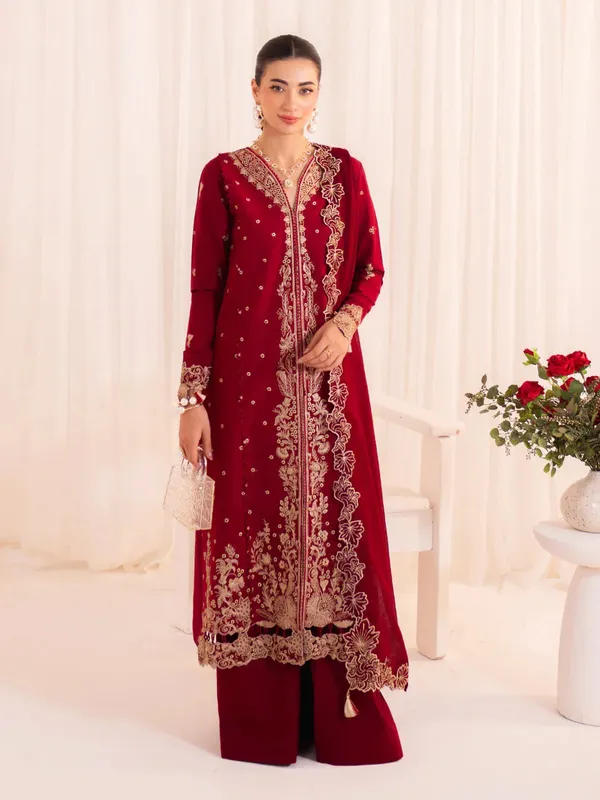 Faiza Faisal Celine Eid 25 Maroon Organza – view 1 – Poshaq