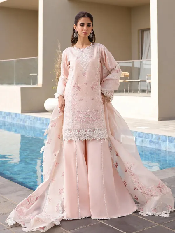 Faiza Faisal Marine Luxury Lawn 25 Pink Organza – view 1 – Poshaq
