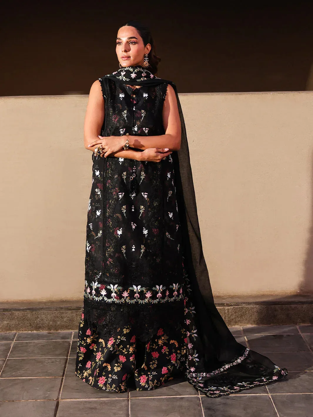Faiza Faisal Marine Luxury Lawn 25 Black Organza – view 1 – Poshaq