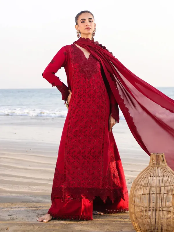 Faiza Faisal Marine Luxury Lawn 25 Red Organza – view 1 – Poshaq
