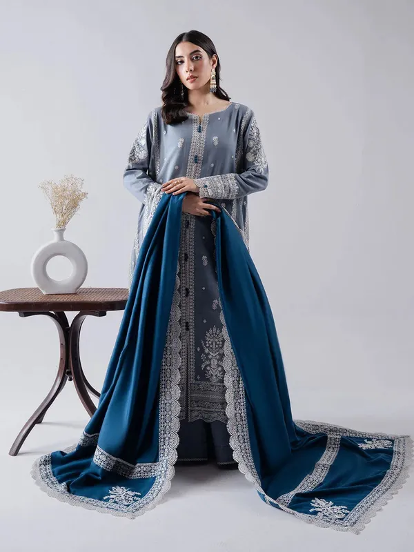 Faiza Faisal Winter Edit 2024 LIight blue Grey Organza – view 1 – Poshaq