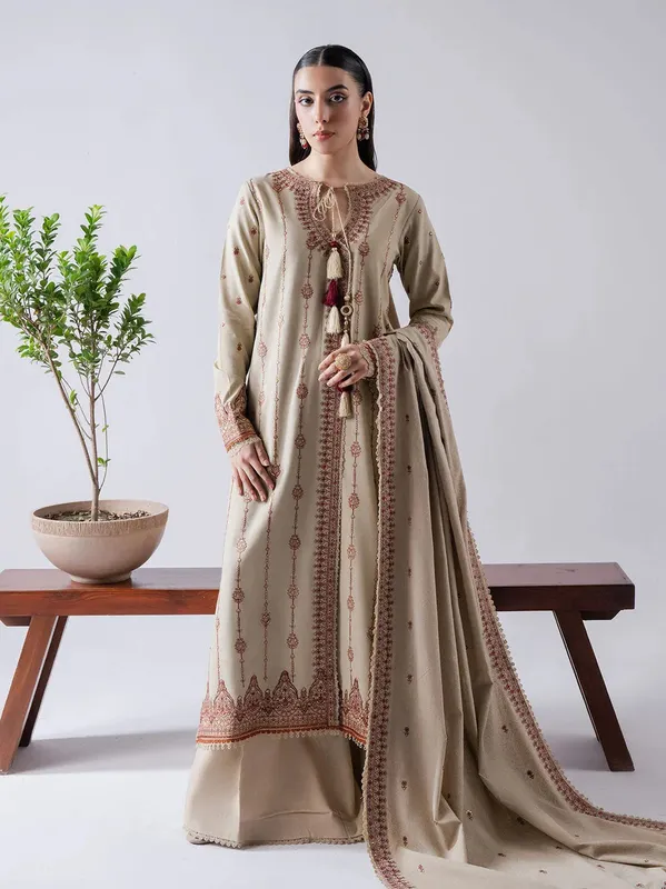 Faiza Faisal Winter Edit 2024 Beige Karandi – view 1 – Poshaq