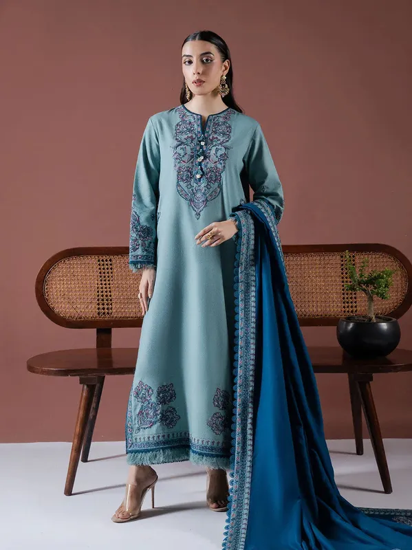Faiza Faisal Winter Edit 2024 Blue Gray Organza – view 1 – Poshaq
