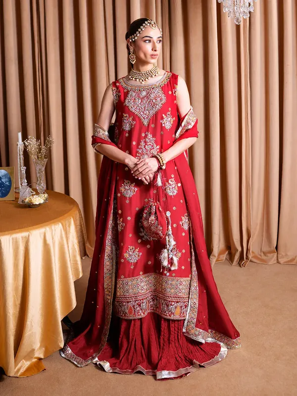Faiza Faisal Rema Wedding Formals 24 Red Raw Silk – view 1 – Poshaq