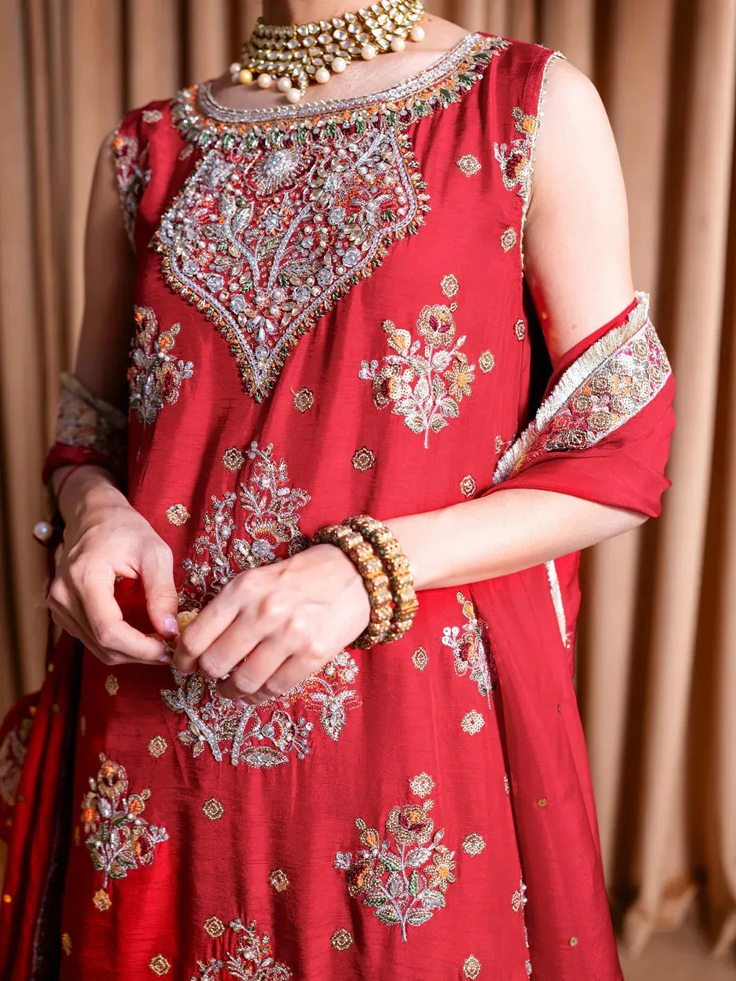 Faiza Faisal Rema Wedding Formals 24 Red Raw Silk – view 3 – Poshaq