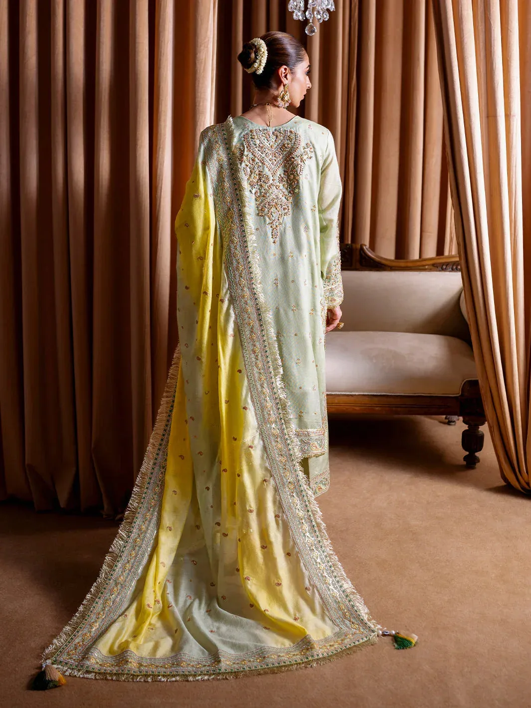Faiza Faisal Rema Wedding Formals 24 Mint Green Raw Silk – view 2 – Poshaq