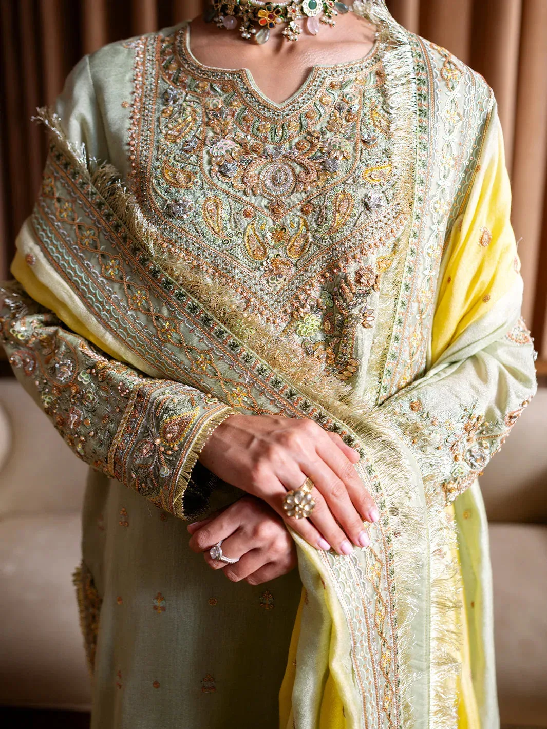 Faiza Faisal Rema Wedding Formals 24 Mint Green Raw Silk – view 3 – Poshaq