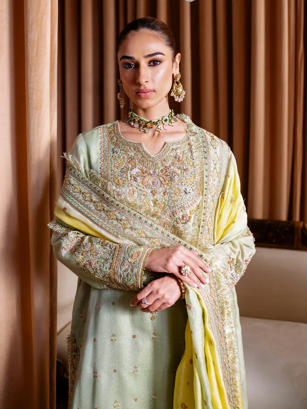 Faiza Faisal Rema Wedding Formals 24 Mint Green Raw Silk – view 4 – Poshaq