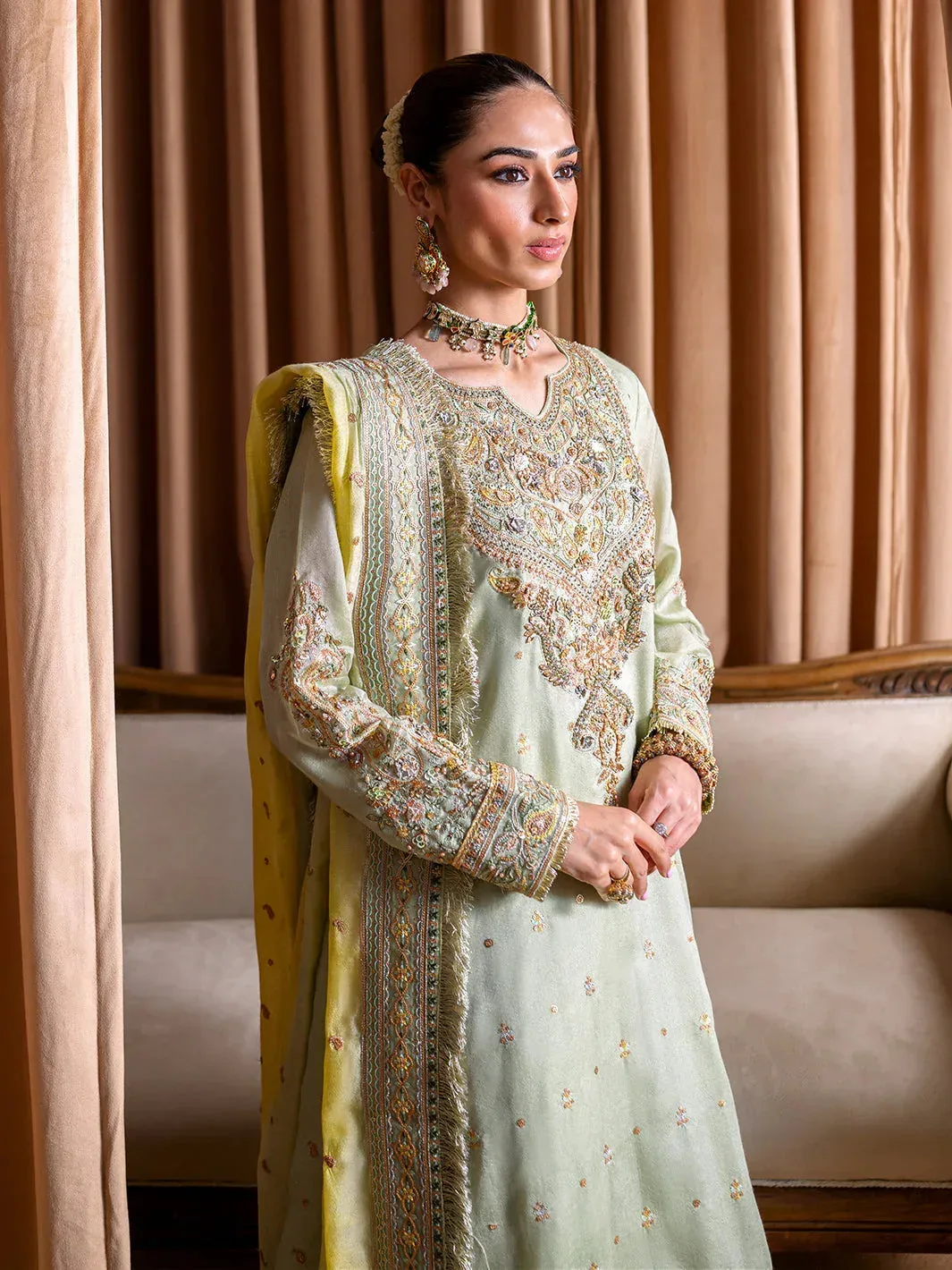 Faiza Faisal Rema Wedding Formals 24 Mint Green Raw Silk – view 5 – Poshaq