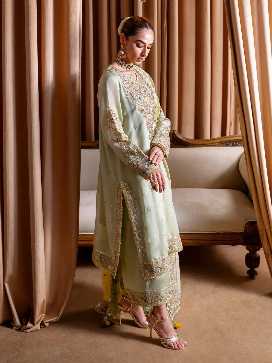 Faiza Faisal Rema Wedding Formals 24 Mint Green Raw Silk – view 6 – Poshaq