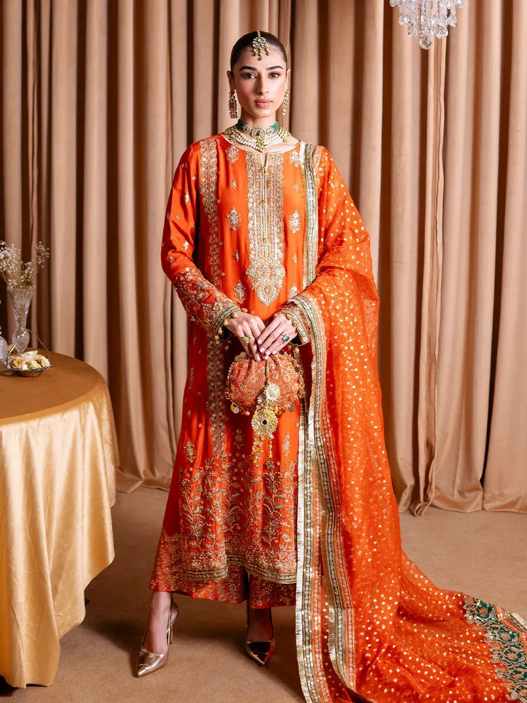 Faiza Faisal Rema Wedding Formals 24 Burnt Orange Raw Silk – view 1 – Poshaq