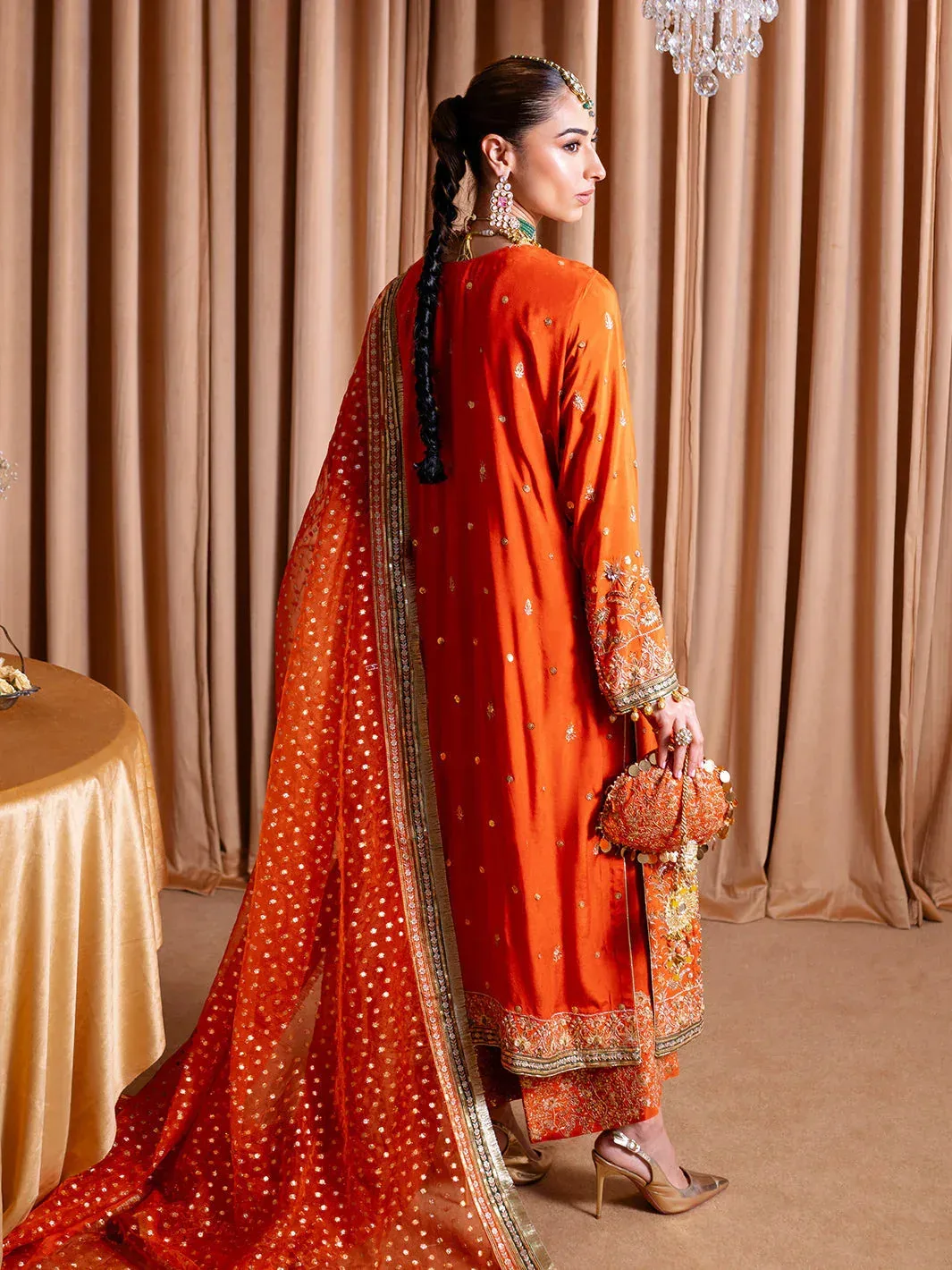 Faiza Faisal Rema Wedding Formals 24 Burnt Orange Raw Silk – view 2 – Poshaq