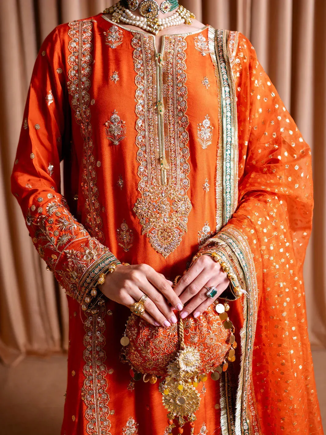 Faiza Faisal Rema Wedding Formals 24 Burnt Orange Raw Silk – view 3 – Poshaq