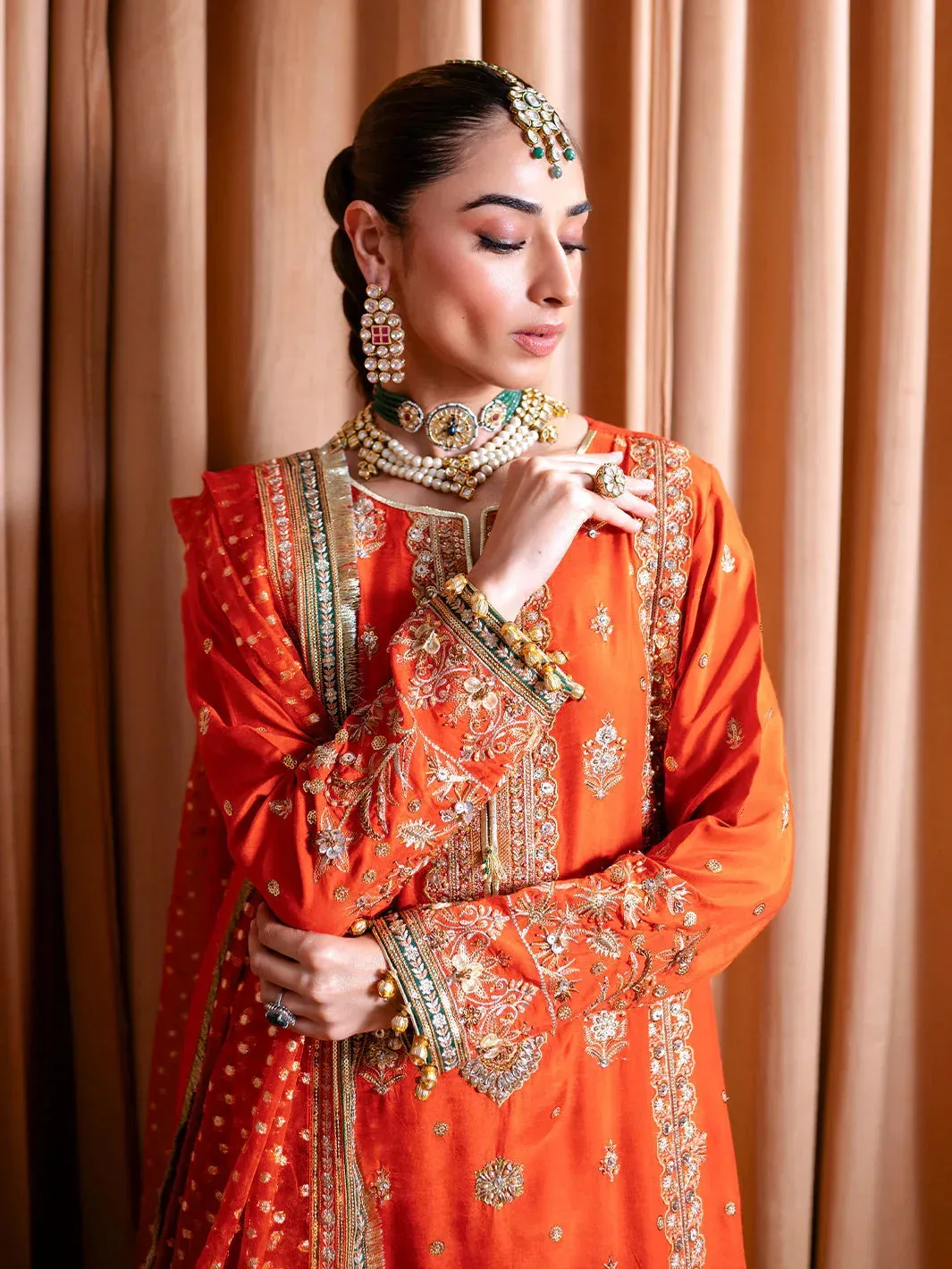 Faiza Faisal Rema Wedding Formals 24 Burnt Orange Raw Silk – view 4 – Poshaq