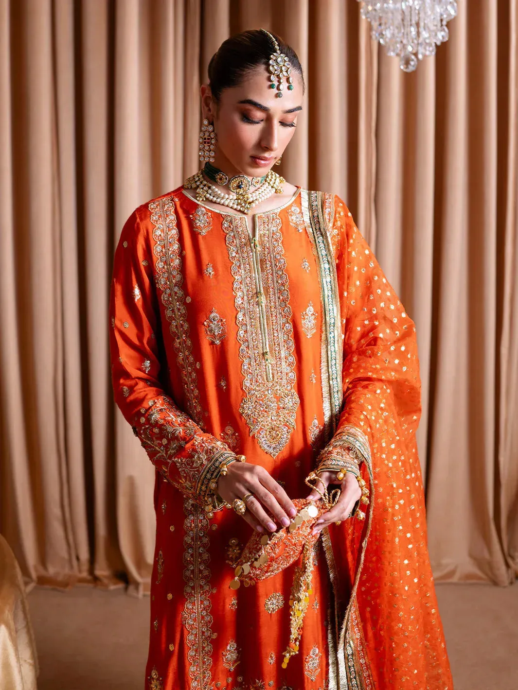 Faiza Faisal Rema Wedding Formals 24 Burnt Orange Raw Silk – view 5 – Poshaq