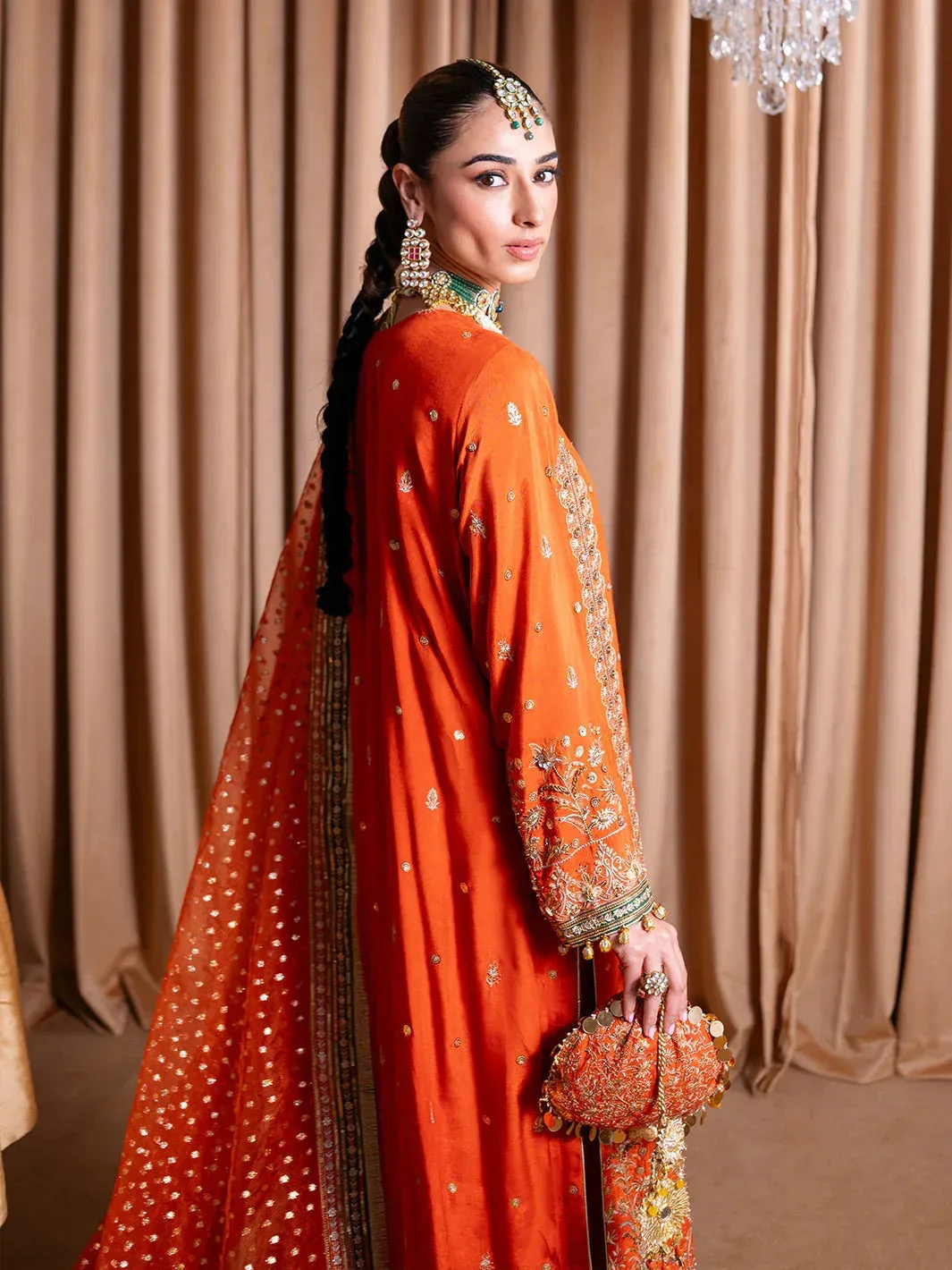 Faiza Faisal Rema Wedding Formals 24 Burnt Orange Raw Silk – view 6 – Poshaq