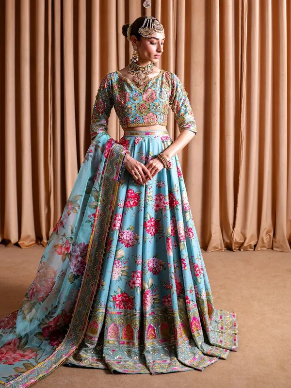 Faiza Faisal Rema Wedding Formals 24 Light Blue Raw Silk – view 1 – Poshaq