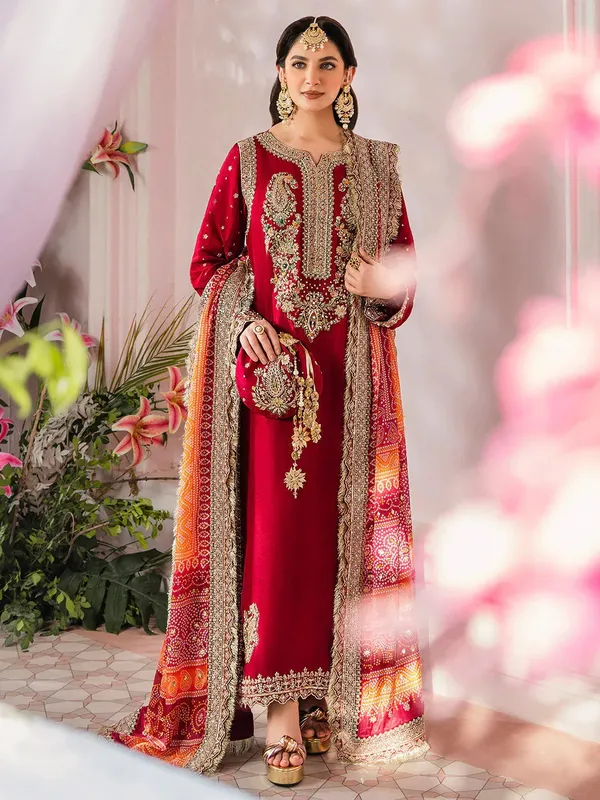 Faiza Faisal Heeriye Luxury Formals Red Raw Silk – view 1 – Poshaq