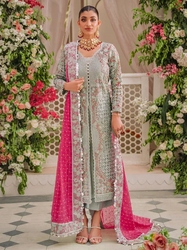 Faiza Faisal Heeriye Luxury Formals Green Raw Silk – view 1 – Poshaq