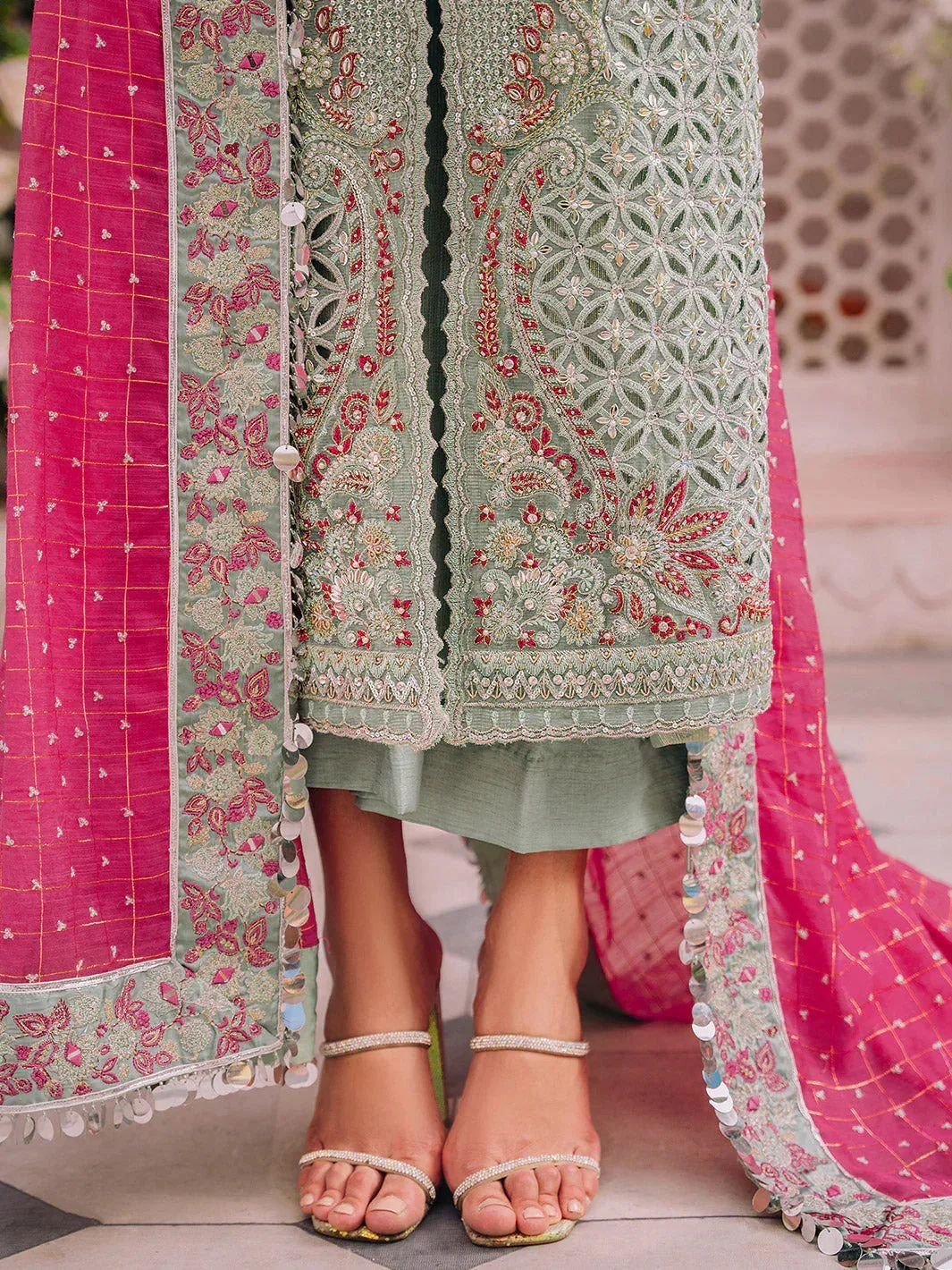 Faiza Faisal Heeriye Luxury Formals Green Raw Silk – view 4 – Poshaq