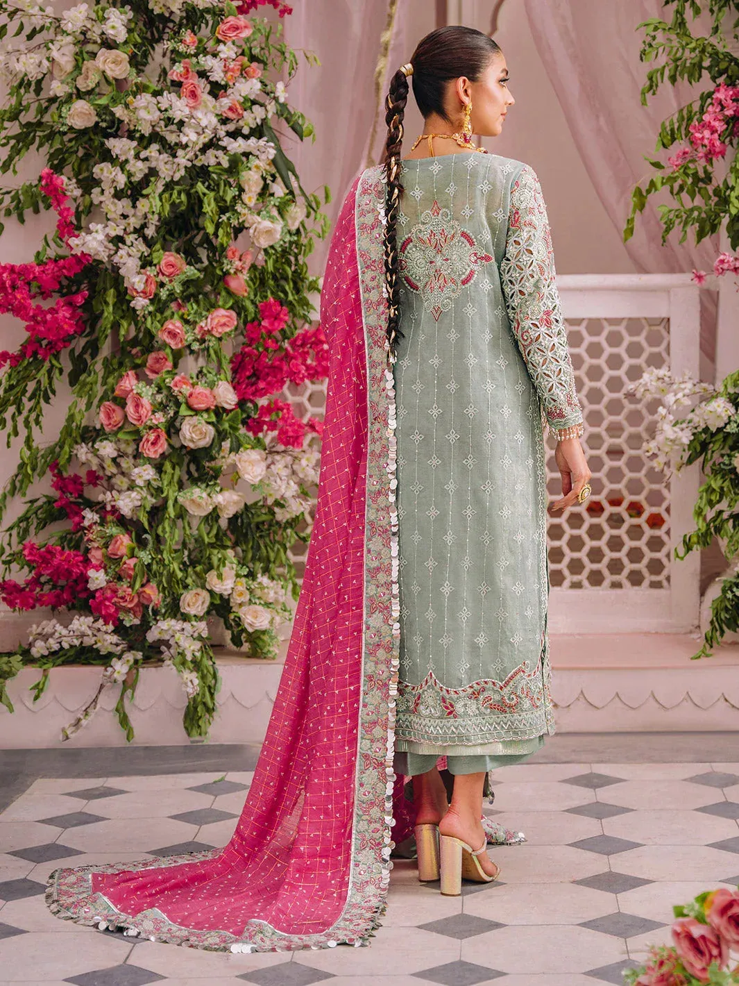 Faiza Faisal Heeriye Luxury Formals Green Raw Silk – view 5 – Poshaq
