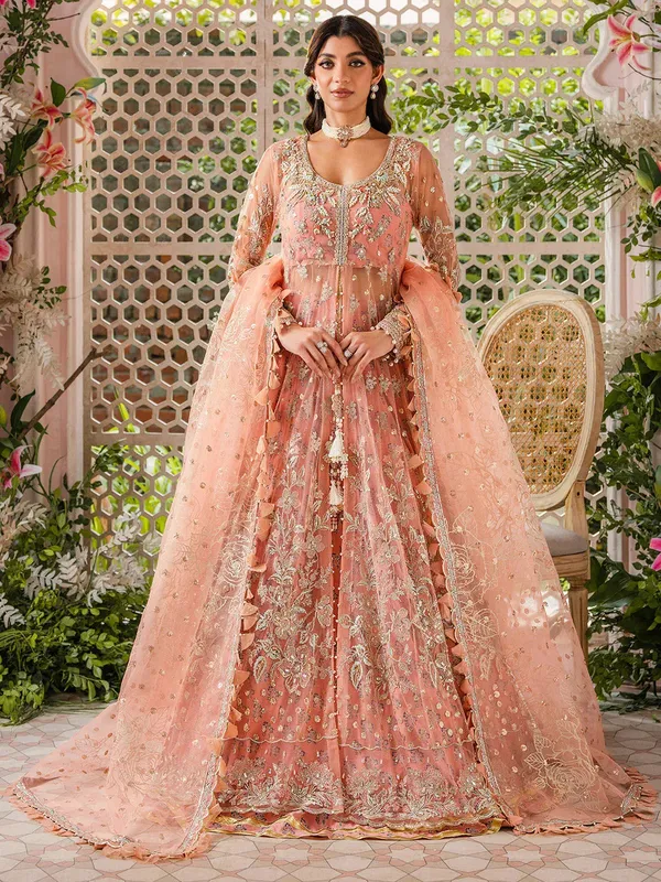 Faiza Faisal Heeriye Luxury Formals Peach Raw Silk – view 1 – Poshaq
