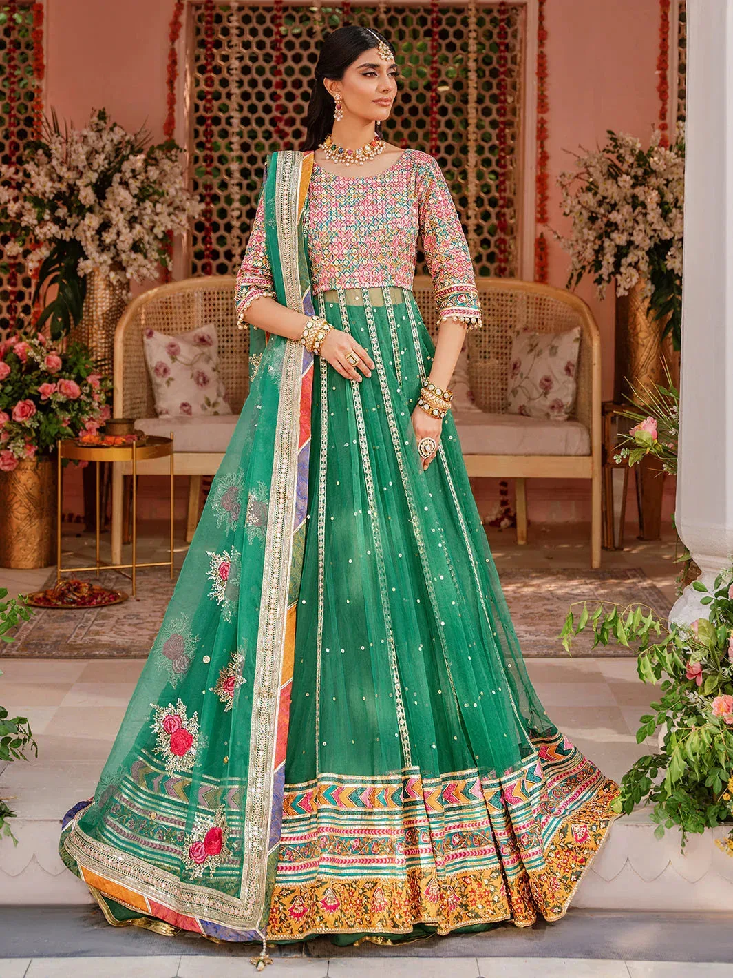 Faiza Faisal Heeriye Luxury Formals Green Raw Silk – view 1 – Poshaq
