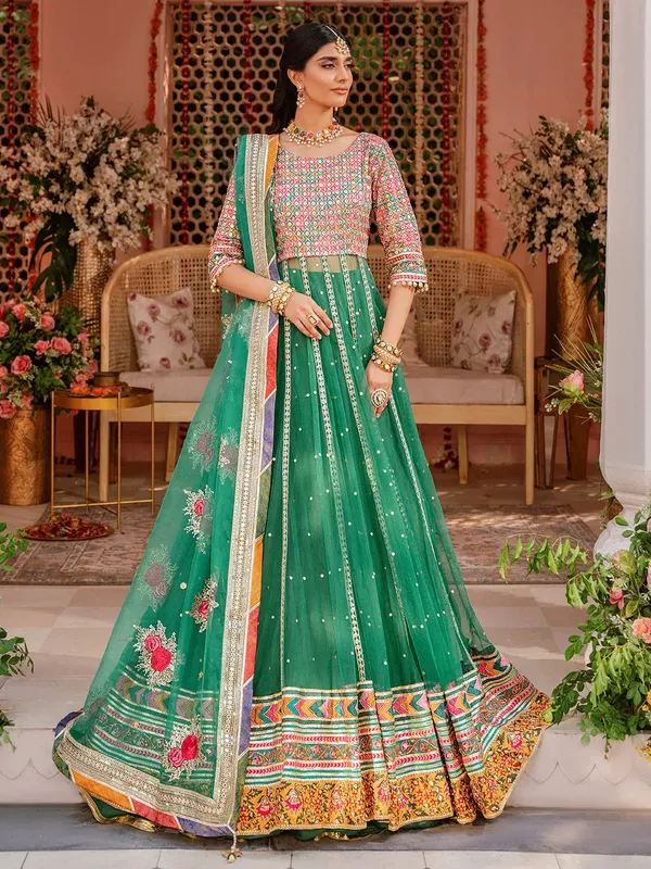 Faiza Faisal Heeriye Luxury Formals Green Raw Silk – view 1 – Poshaq