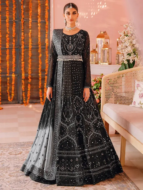Faiza Faisal Heeriye Luxury Formals Black Chiffon – view 1 – Poshaq