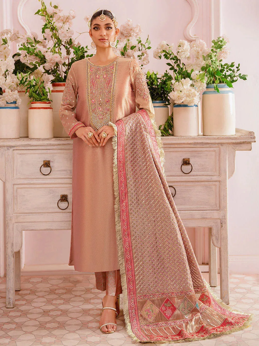Faiza Faisal Heeriye Luxury Formals Brown Raw Silk – view 1 – Poshaq
