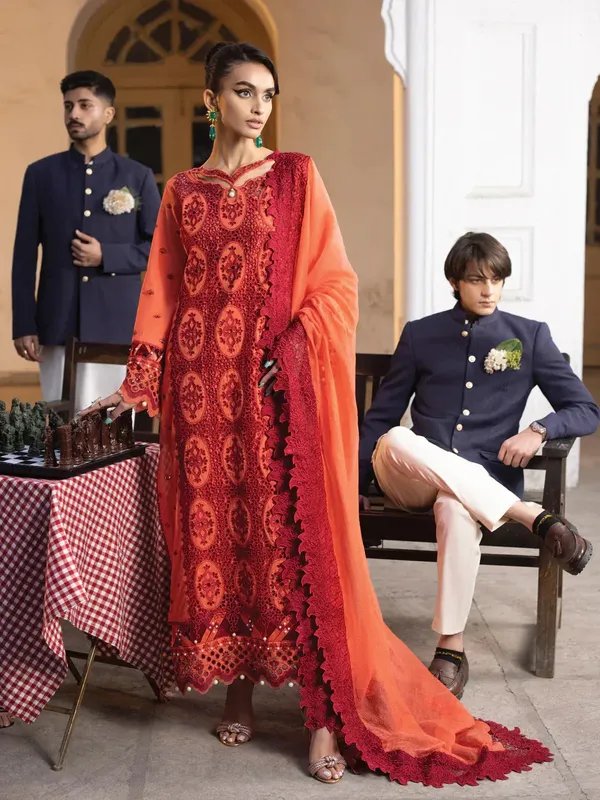 Faiza Faisal Maya Luxury Lawn Maroon Organza – view 1 – Poshaq