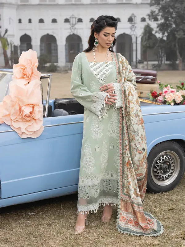 Faiza Faisal Maya Luxury Lawn Green Organza – view 1 – Poshaq