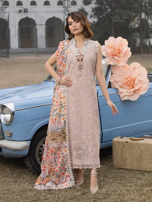 Faiza Faisal Maya Luxury Lawn Pink Organza – view 1 – Poshaq