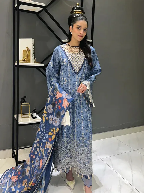 Faiza Faisal Maya Luxury Lawn Blue Organza – view 1 – Poshaq