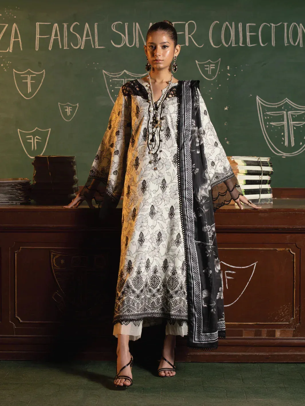 Faiza Faisal Maya Luxury Lawn Beige Organza – view 1 – Poshaq