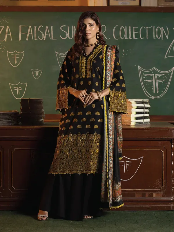 Faiza Faisal Maya Luxury Lawn Black Organza – view 1 – Poshaq