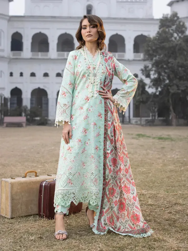 Faiza Faisal Maya Luxury Lawn Green Organza – view 1 – Poshaq