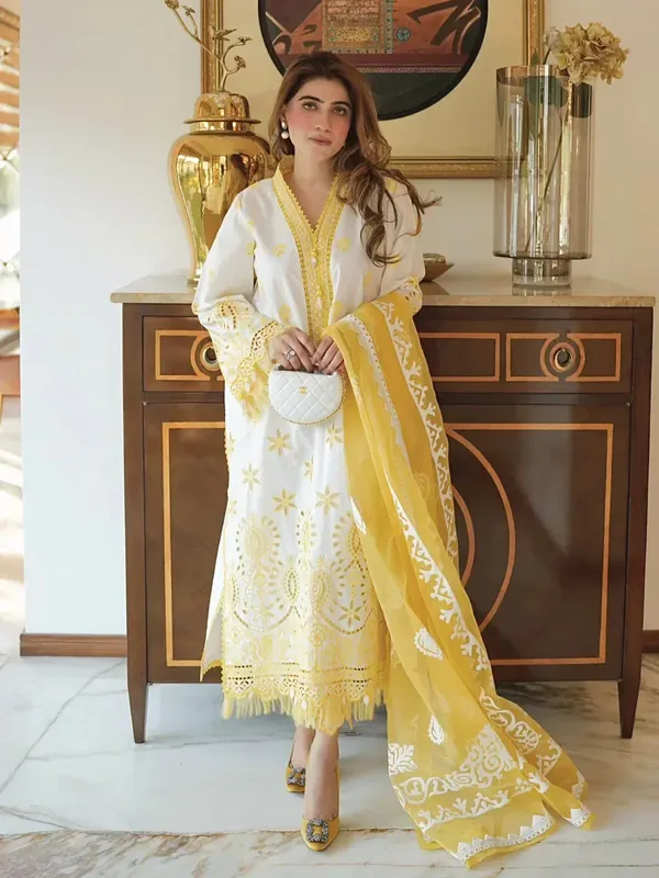 Faiza Faisal Maya Luxury Lawn White Organza – view 1 – Poshaq