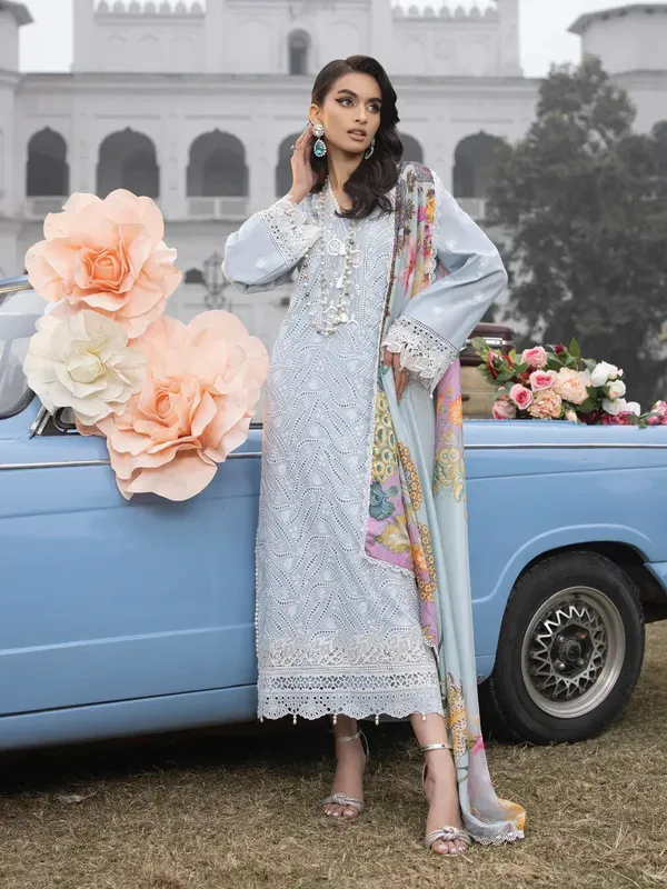 Faiza Faisal Maya Luxury Lawn Grey Organza – view 1 – Poshaq