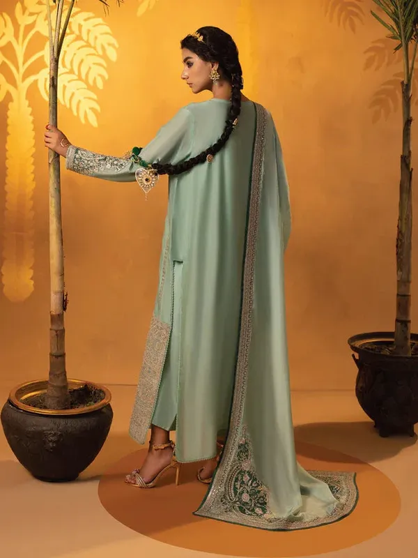 Faiza Faisal Signature Pret Eid Edit Green Silk – view 1 – Poshaq