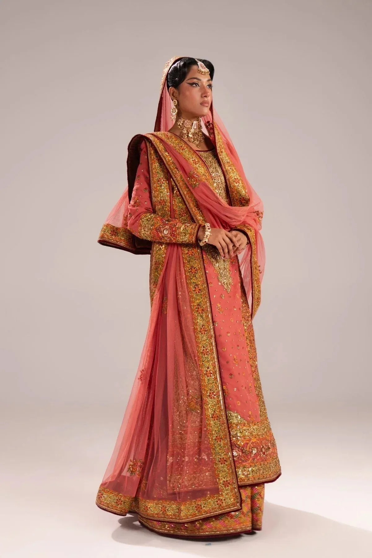 Fahad Hussayn Mutanjan Bridals Coral Net – view 5 – Poshaq