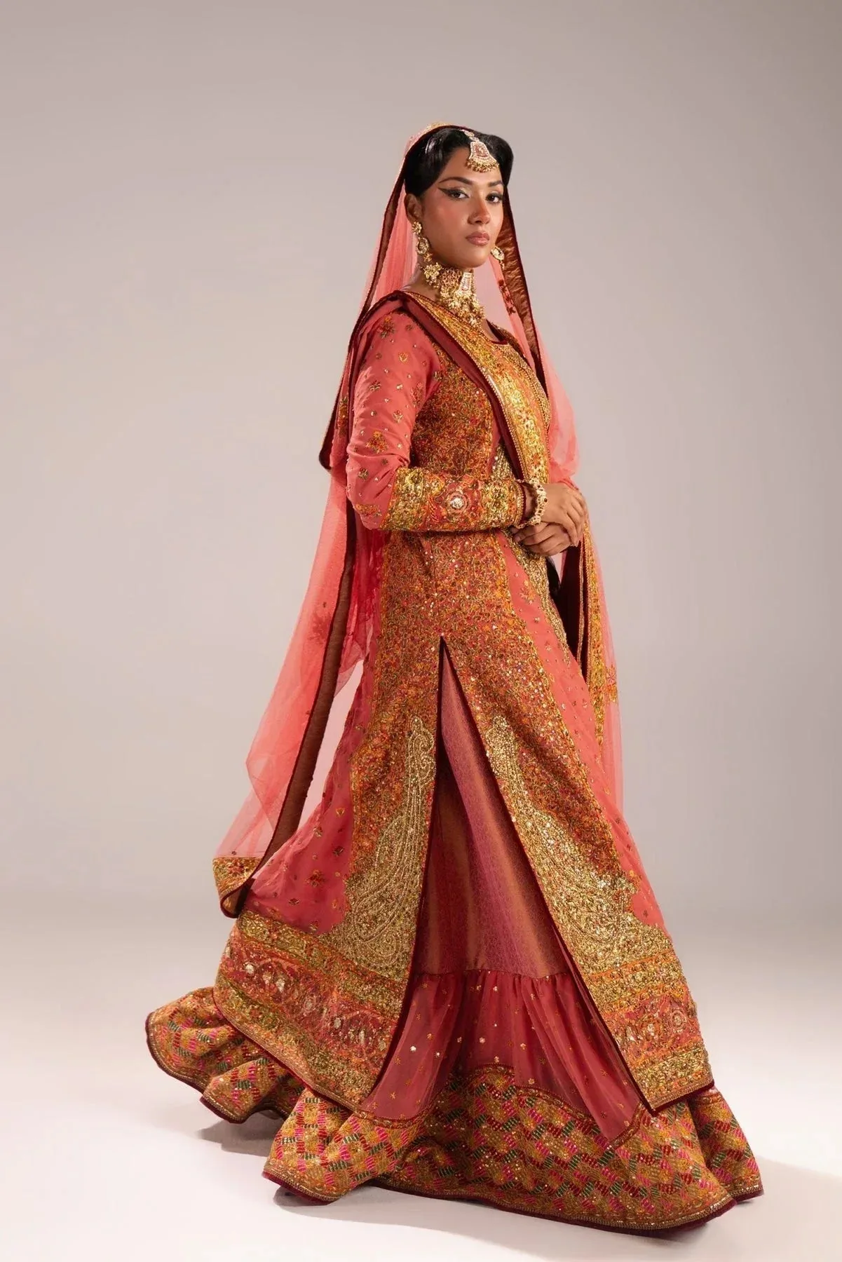 Fahad Hussayn Mutanjan Bridals Coral Net – view 6 – Poshaq