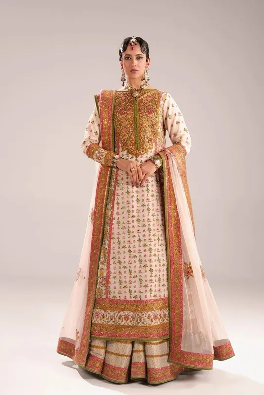 Fahad Hussayn Mutanjan Bridals Off White Net – view 1 – Poshaq