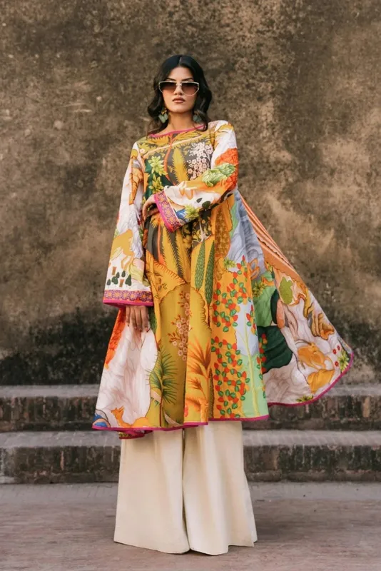 Fahad Hussayn Lawn Banger Mustard Yellow Lawn – view 1 – Poshaq