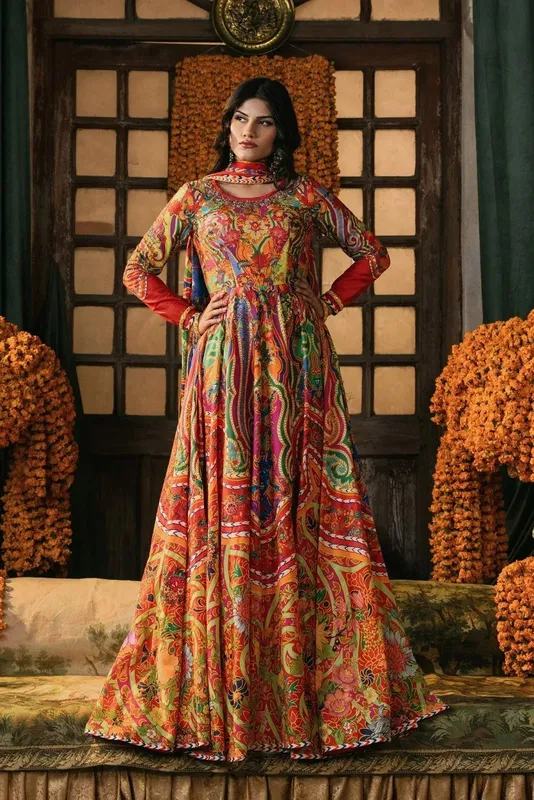 Fahad Hussayn Lawn Banger Multi Satin – view 1 – Poshaq